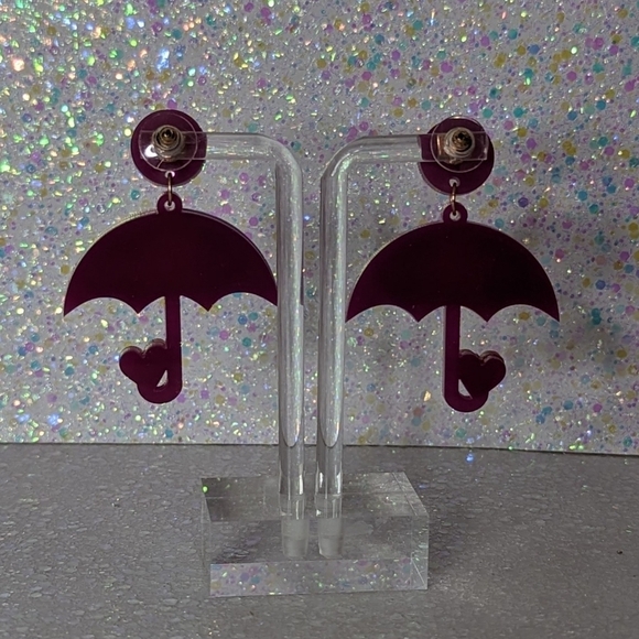 Umbrella pink and purple glitter acrylic drop earrings - Picture 6 of 6